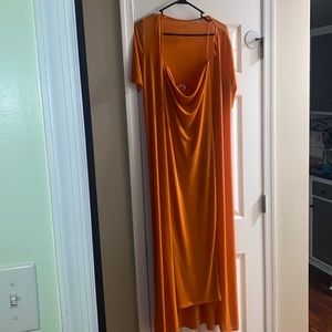 Orange midi tube dress with short sleeve cardigan - large